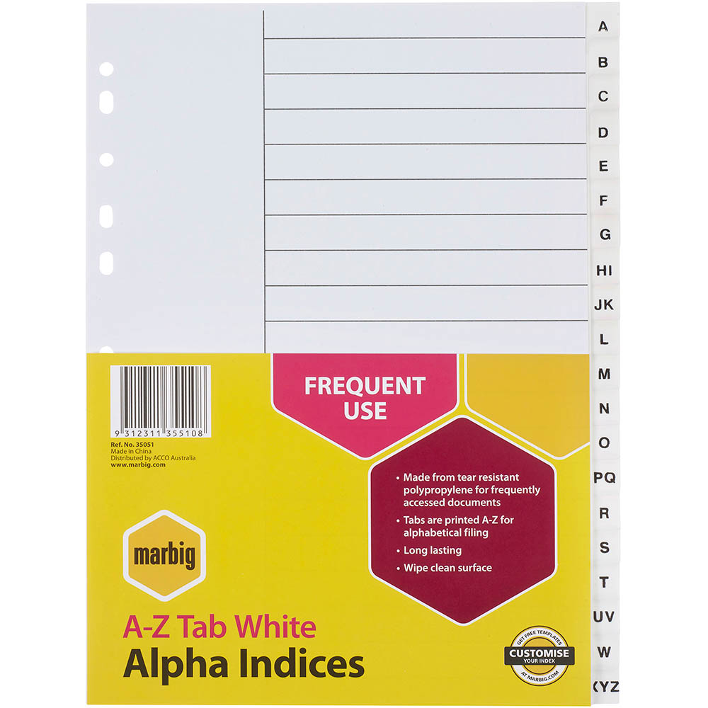 MARBIG INDEX DIVIDER PP AZ TAB A4 WHITE