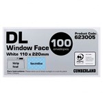CUMBERLAND DL ENVELOPES WINDOW FACE STRIP SEAL 110 X 220MM 80GSM WHITE PACK 100