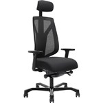 SERATI HIGH MESH BACK CHAIR PROCONTROL SYNCHRO 2D HEADREST ADJUSTABLE ARMRESTS BLACK ALUMINIUM BASE POLISHED FOOTPLATES GABRIEL FIGHTER BLACK FABRIC