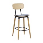DURAFURN AUSTIN CHAIR BARSTOOL BLACK PU VINYL SEAT NATURAL BACKREST 500 X 555 X 750MM