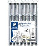 STAEDTLER 308 PIGMENT LINER ASSORTED NIBS BLACK PACK 8